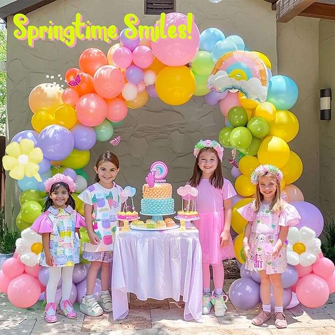 Pastel Daisy balloon arch kit Pastel pink yellow green blue red Purple balloons with rainbow daisy Flower balloon for spring Baby Shower Easter tea Party two groovy Birthday decorations