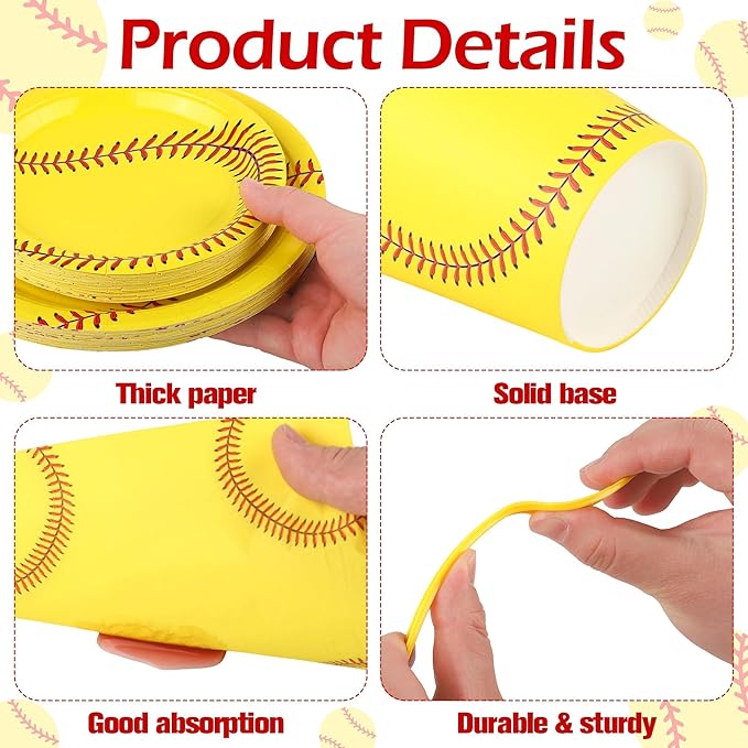 Kochorie 144 Pieces Softball Party Supplies, Sports Tableware Sets Including Disposable Paper Plates Napkins Cups Forks Serves 24 for Birthday Sports Softball Party Decorations