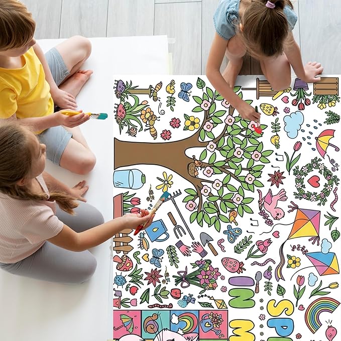 OHOME Spring Giant Coloring Poster/Tablecloth - 72×30 Inch Spring Decorations for Home,Kids Crafts Games Activities Toys Decor Party Decor for Classroom School