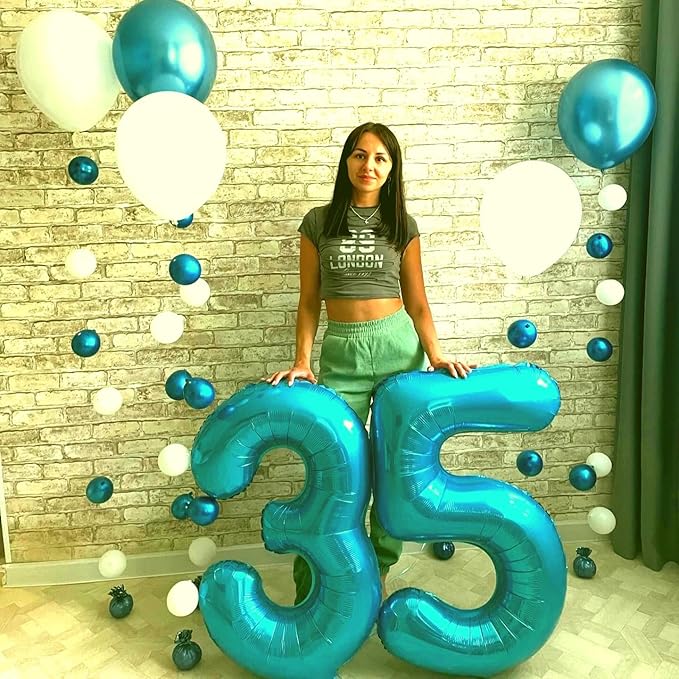 Large Blue 40 Inch Birthday Number 5 Balloon, Blue Five 5th 15 25 35 50 55 Birthday Anniversary Celebration Decorations, Foil Mylar Helium Numbers 5 Balloons Girl Boy Party Supplies