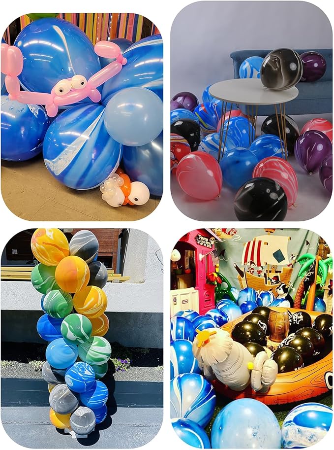 Blue Marble Balloons Marbled Agate Latex Swirl Blue Balloons 12 Inch 50 PCS Tie Dye for Birthday Party Christmas Decoration Wedding Baby Shower Festival