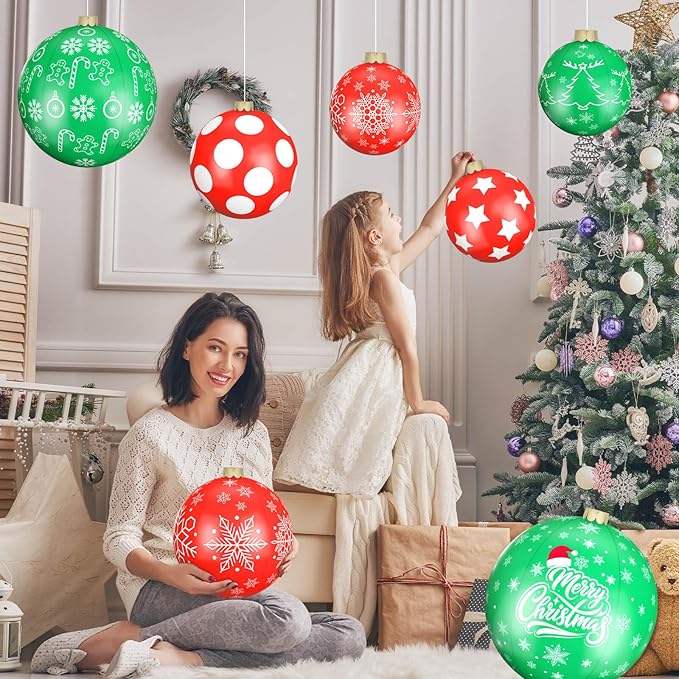12 Pack Giant Inflatable Christmas Ornaments for Outdoor Decoration, Big Christmas Balls for Front Door Yard Tree Hanging (9 Inch, 12 Inch, 16 Inch)