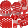 452 Pcs Red Polka Dot Party Supplies for 50, Red and White Polka Dot Paper Plates Napkins Cups Tablecloth Cutlery Straws for Mouse Birthday Carnival Family Picnic Barbecue Party Decoration