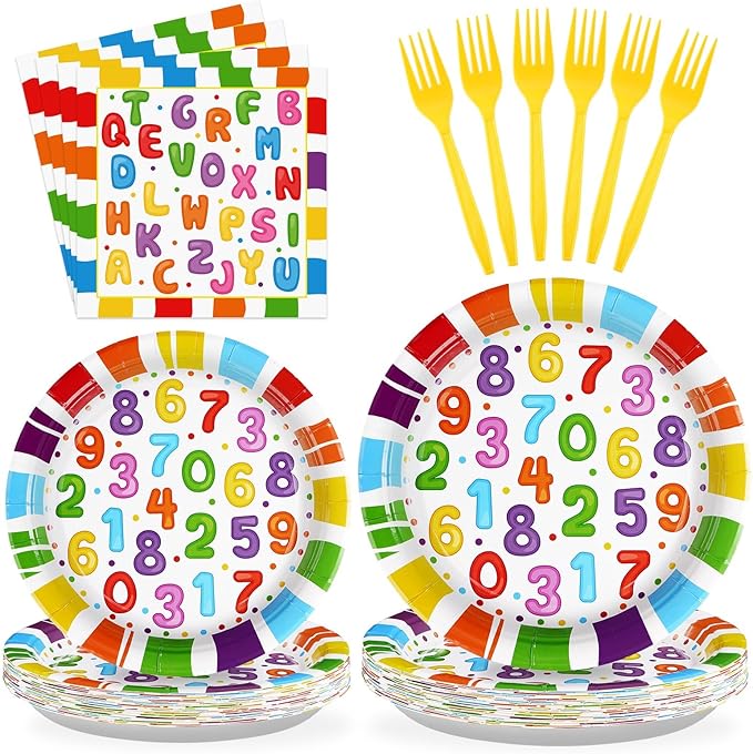 96Pcs Alphabet Party Decorations Educational ABC Back to School Plates and Napkins Sets First Day of School Kindergarten Decorations for Baby Shower Early Learning Classroom Party Supplies Serve 24