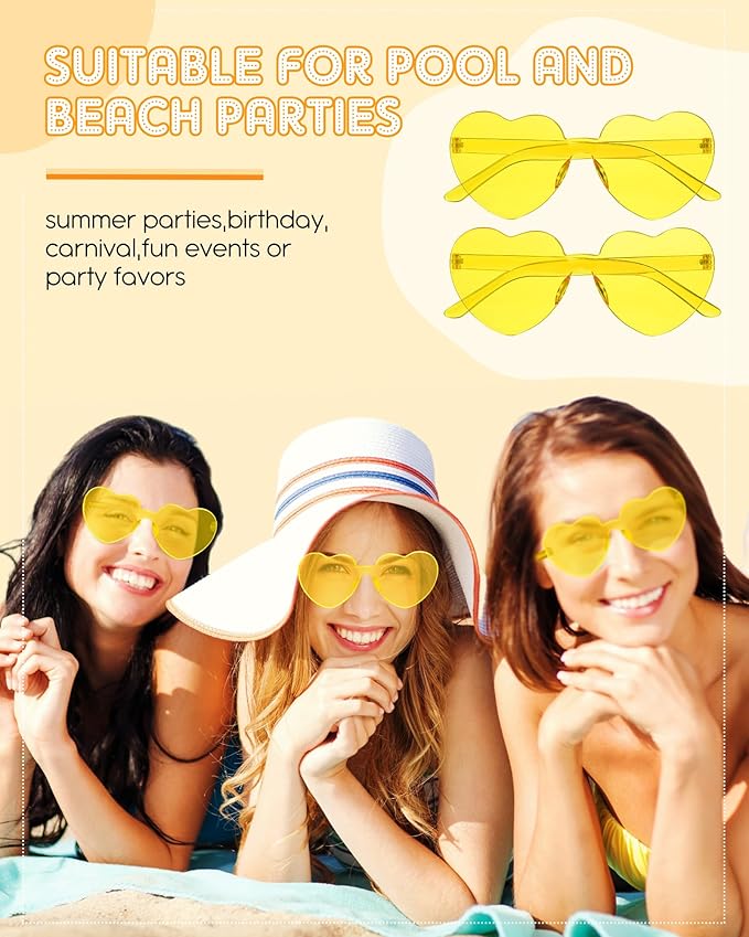 Frienda 20 Pairs Heart Shaped Sunglasses Rimless Candy Color Glasses for Women Men Party Favor