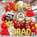 Red Graduation Balloons Garland Arch Kit, 115 PCS Red Gold White Graduation Star Print Cap Certificate Grad Foil Balloons with Gold Explosion Star Balloon for Graduate Class of 2026 Prom Party Decor