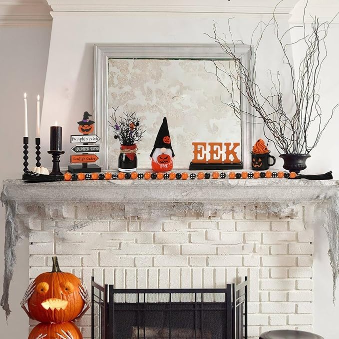 Halloween Decorations 6PCS Tiered Tray Decor, Cute Tabletop Halloween Decor for Home Tray Shelf Fireplace Mantel Office Desk Table Centerpieces Farmhouse Rustic Spooky Wood Signs