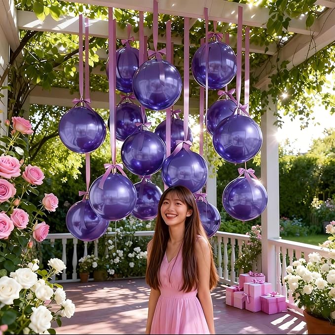 14 Pcs Purple Round Foil Balloons 22/15/10 4D Ball Balloons Light Baby Lavender Purple Metallic Balloon Ornament Mylar Balloon for Birthday Graduation Wedding Anniversary Disco Party Decor