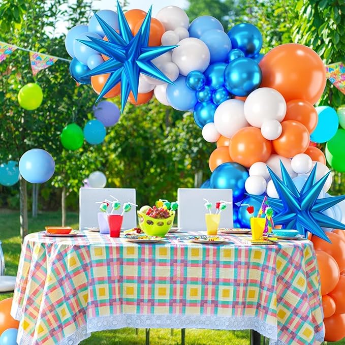 Orange and Blue Balloon Garland Arch kit,Orange Blue White Balloons With Star Foil Balloons for Birthday Decoration Wedding Baby Shower Engagement DIY Decoration Party Supplies