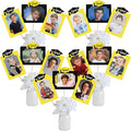 Big Dot of Happiness Yellow Graduation Photo Display Centerpiece Kit - 15 Double-Sided Photo Table Topper Sticks, Vertical and Horizontal 4x6 Picture Holders, DIY Party Decoration Set