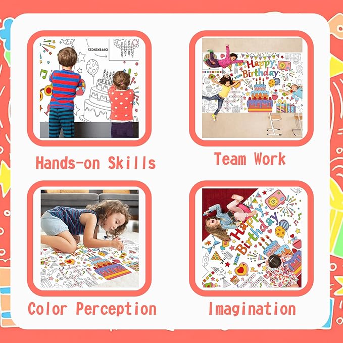 Birthday Party Decoration Giant Coloring Poster, Large Coloring Table Cloth for Versatile Activity Drawing Coloring Paper Poster for Classroom Wall Decor School Gift Art Crafts DIY Table Cover