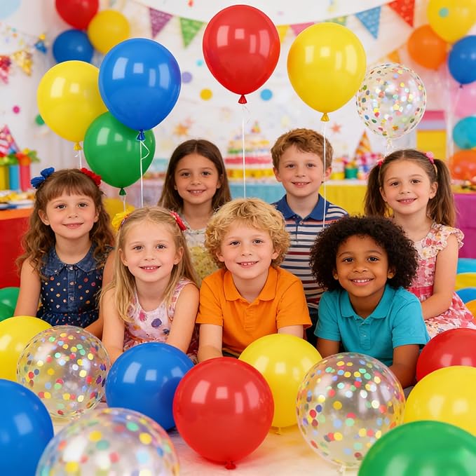 Red Blue Yellow Green Balloon Set, 12 Inch Carnival Circus Party Balloon Red Blue Green Yellow Helium Balloons Confetti Latex Balloon for Video Game Party Rainbow Kid Birthday Party Carnival Circus