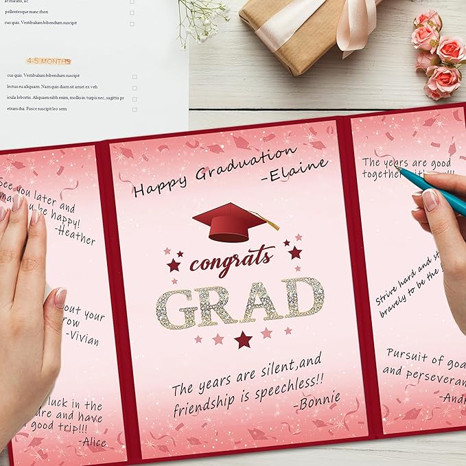 Vlipoeasn 2PCS Graduation Guest Book Alternative, Red Gold Class of 2026 Graduation Party Decorations, Graduation Signature Book for 2026 College High School, Unique Graduation Gifts for Friends