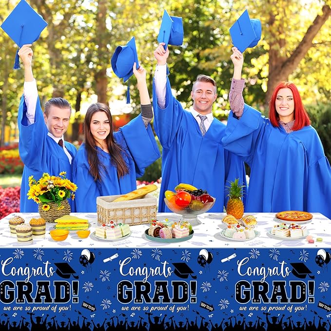 12 Pack Graduation Tablecloth Party Decorations, Class of 2026 Congrats Grad Plastic Tablecover Party Supplies, Blue Rectangle Graduation Table Decorations for College High School Party, 54 x 108 Inch