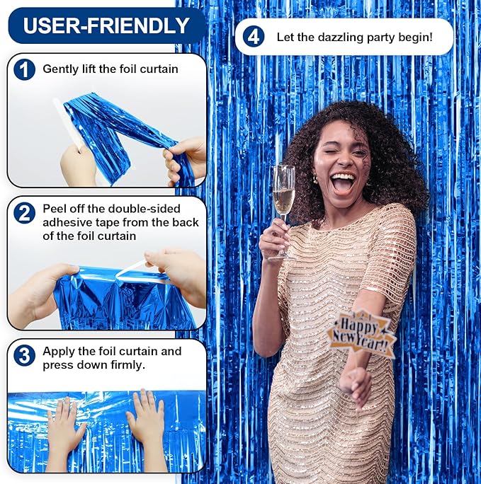 Homiest 6 Pack Royal Blue Tinsel Backdrop, 3.3x6.6 FT Metallic Tinsel Foil Fringe Curtains Party Decorations, Birthday Door Streamers for Baby Shower Wedding, Photo Booth Props Background Wall Decor