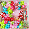 Christmas Balloon Garland Arch Kit, 121Pcs Pastel Green Pink Teal Blue Red Sand Tie Dye Balloons with Large Cane Candy Windmill Star Foil Balloon for Xmas Merry Christmas Party New Year Decorations