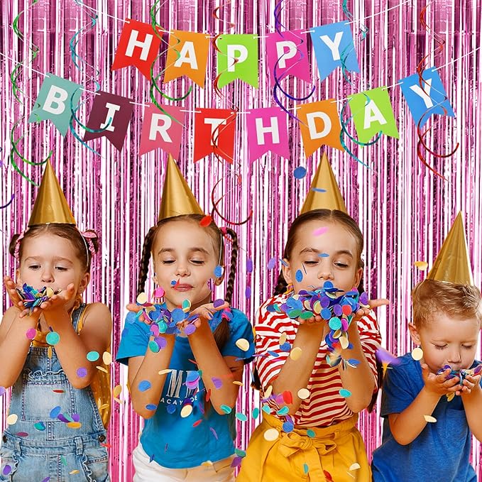 RUBFAC 2 Pack Pink Foil Fringe Curtains Party Decorations Tinsel Metallic Streamers Photo Booth Streamer for New Year Decorations Bachelorette Wedding Engagement Baby Shower Birthday Holiday