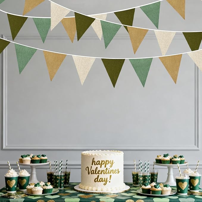 46Ft Camping Party Decorations Sage Green Brown Burlap Banner Triangle Pennant Flag Linen Bunting Garland Streamers for Jungle Safari Birthday Wedding Woodland Baby Shower Summer Party Decorations