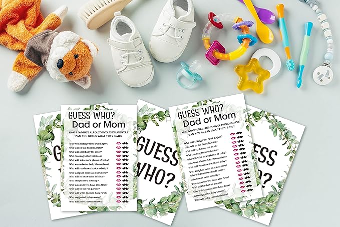 Baby Shower Game Cards, Find Who Dad or Mom Game, Tropical Jungle Theme Party Games, Set of 30 (Green007)