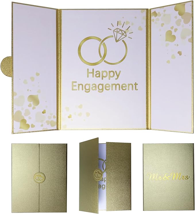 Large Engagement Card Engagement Gifts for Couple, Engagements Party Decorations, Happy Engagements Guest Book Alternative Decorations Party Supplies (Gold)