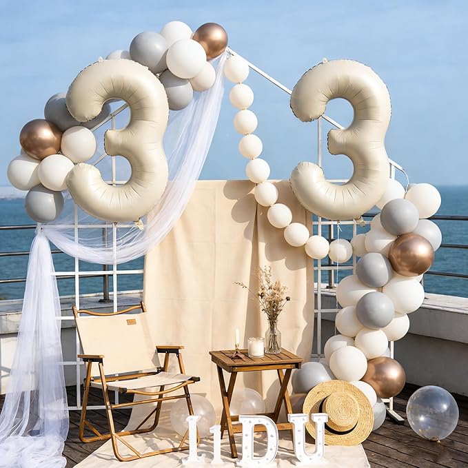 40 In Cream white Number Balloons Helium Foil Mylar Balloon Birthday Party banquet Decoration Digital 36