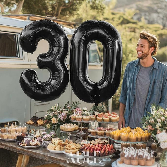 AULE 40 Inch Big Black 3 Balloon Number Large Foil Helium Number Balloons 0-9 Jumbo Giant Happy 3rd Birthday Party Decorations for Boy or Girl Huge Mylar Anniversary Party Supplies