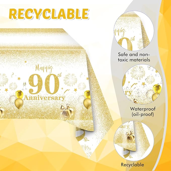 41PCS Golden Birthday Party Decorations 90th Party Tableware Set 1936 90th Theme Birthday Party Table Decoration Supplies Cheers to 90 Years Paper Plate Napkin Tablecloth for Party Anniversary