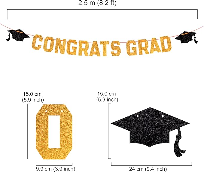 Class of 2025 Graduation Theme Party Decoration Banner, Congrats Grad Banner, Black Glitter Graduation Banner, 2025 Black Congratulations Grad Party Decorations (Orange, Need DIY)