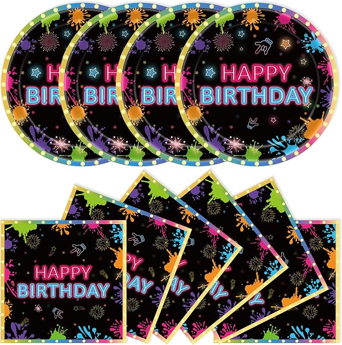 40pcs Neon Plates and Napkins Party Supplies, Disposable Neon Glow Birthday Party Plates and Napkins Tableware Set for Neon Birthday Party Decorations
