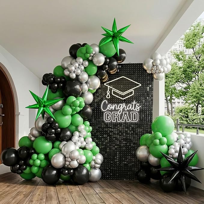 Winter Merry Christmas Green and black silver Balloon Garland Arch Kit 121PcS with Star foil Balloons for birthday baby shower 2026 graduation anniversary Decorations (Green Black)