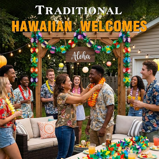 FUTUREPLUSX 2 Pack Tropical Garland Party Decorations, 20ft Multicolored Tissue Paper Hibiscus Flower Summer Banner for Birthday Beach Theme Luau Hawaiian Party Supplies Jungle Decor