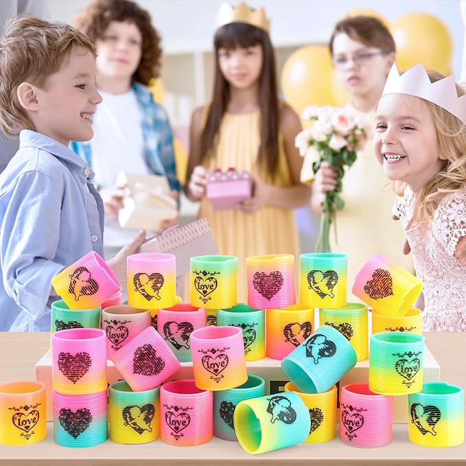 36 Packs Spring Rainbow Magic Fidget Stress Coil Mini Springs Bulk Toys Valentine's Day Wedding Party Favor Goodie Bag Stuffers For Kids Boys Girls (Love)