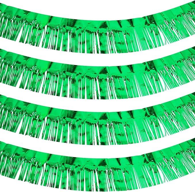 WILLBOND 4 Packs 40 Feet Fringe Garland Foil Fringe Garland Metallic Tinsel Foil St. Patrick's Day Hanging Banner for Wedding Birthday Parties Holiday Decorations Graduation