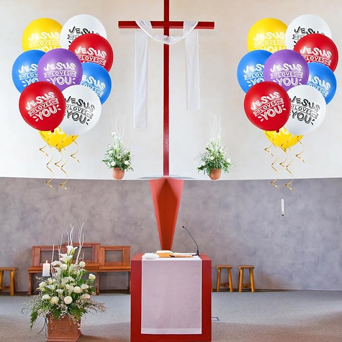 Gejoy Jesus Loves You Balloon 12 Inch Latex Christian Religious Jesus Balloon Party Decor for He Is Risen Party Decor Favor Cross Church Event Birthday Sunday Supplies(Living Colors,60 Pcs)