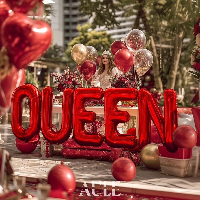 AULE red Letter Balloons U 40Inch Large Giant big Foil Mylar red U Balloon for Birthday Aniversary Party Decorations