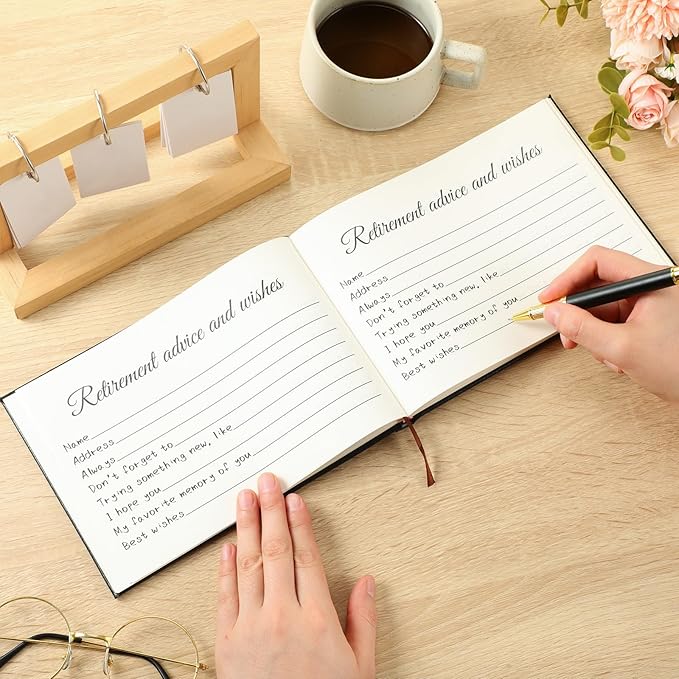 Ctosree Retirement Guest Book with Signature Pen Retirement Party Gift Supplies for Women Men Office Colleague Advice and Wishes Decorations(Palm)