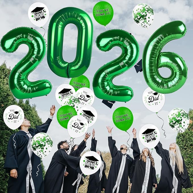 Graduation Decorations 2026, Class of 2026 Backdrop, Banner, 2026 Foil Balloons, Tablecloth, Hanging Swirls, Honeycomb Centerpieces, Party Supplies Decorations Set for College (GREEN)