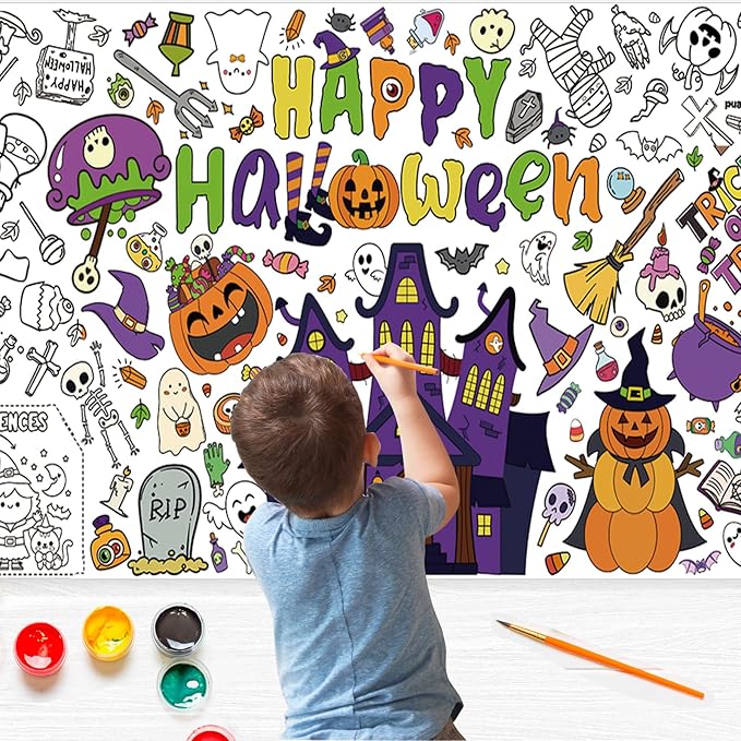 BCCSNNM Halloween Giant Coloring Posters for Adult Halloween Crafts Coloring Paper Tablecloth DIY Drawing Blank Tablecover for Home Party Decorations Supplies,31.5 x 72 Inch