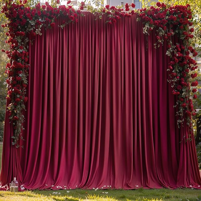 Burgundy Backdrop Curtains - 8 Panel Wrinkle-Free Polyester Photography Drapes for Baby Shower & Birthday Party - 32 X 10FT