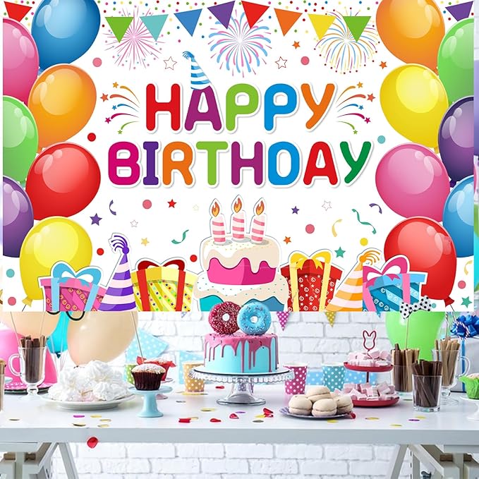 Happy Birthday Banner - Birthday Decorations for Kids Colorful Birthday Party Banners Welcome Happy Background Sign for Theme Party Decorations Indoor Outdoor