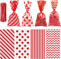 Aneco 100 Pack Red Cellophane Bags 10.6 x 5.1 Inch Plastic Candy Bags Gift Bags Goodie Bags with Twist Ties for Valentine, Birthday, Gift Cookie Snack Packing Party Favor Supplies