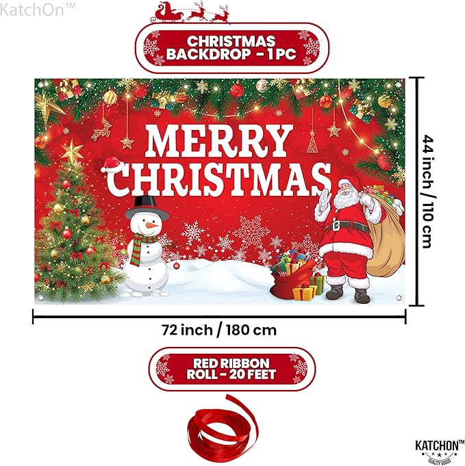 KatchOn, Merry Christmas Banner for Christmas Decorations - XtraLarge, 72x44 Inch | Xmas Backdrop for Holiday Party Decorations