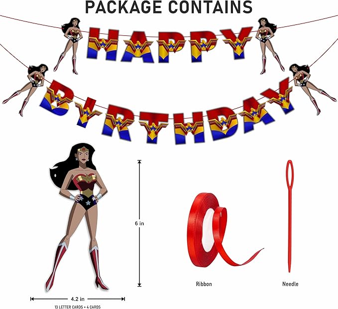 "Wondr Woman Happy Birthday Banner – Superhero Theme Party Decorations for Girls – Colorful Hanging Birthday Banner for Birthday,Comic Fan Celebrations, School Events & Party Supplies"