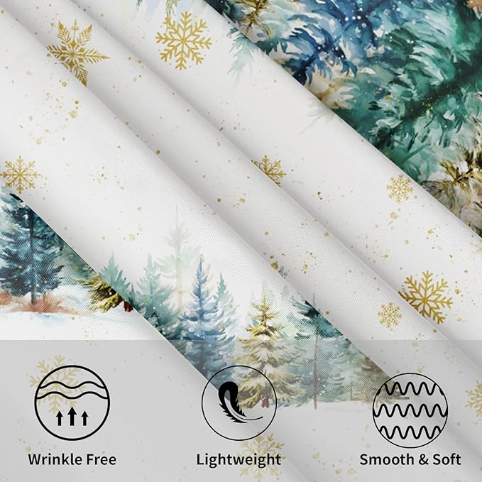 Winter Round Tablecloth 60 Inch Christmas Tree and Snowflake Pattern White Green Table Cloth Circle Xmas Holiday Table Cover Washable Polyester Decor for Home Kitchen Dinning Party