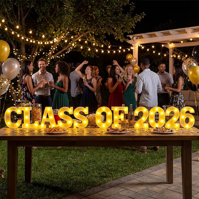 Honoson 11 Pcs 2026 Graduation Party Decorations, Class of 2026 Lights up Sign Neon Table Sign Decor for Graduations Party Supplies, School, Class, Home Decorations