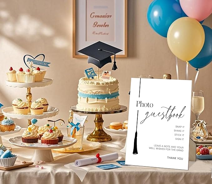 Photo Guest book Sign for Graduation, 8×11" Graduation Tassel Wooden Sign With Stand, 2025 Graduation Party Decorations Centerpieces for Tables, Congrats Grad Party Favors Supplies