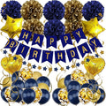 ZERODECO Birthday Decorations - Navy Blue Gold Party Decorations with Banner, Pompoms, Balloons for Boys, Girls, Men, Women