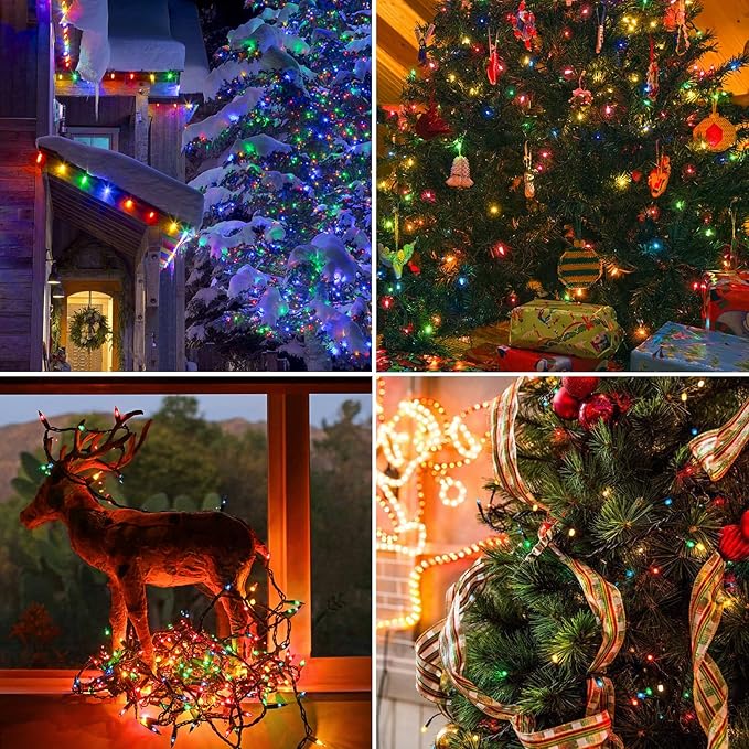 Extra Long 132ft Christmas Decorative Mini Lights, 400 LED Green Wire Fairy Starry String Lights Plug in, Timer & Memory & 8 Modes, for Indoor Outdoor Xmas Tree Wedding Party Decoration, Multicolor