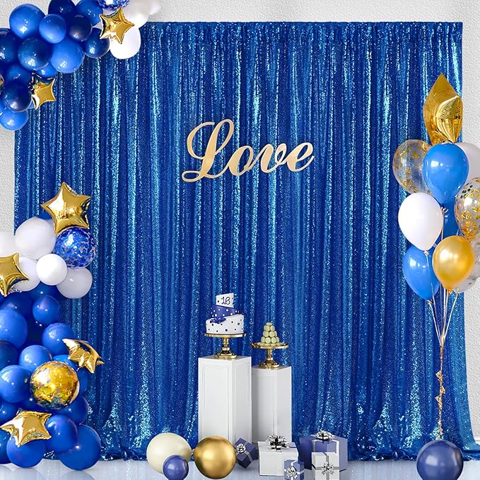 B-COOL Backdrop Curtain Sequin Decor: 6 Panels 2ftx8ft Curtain Drapes Royal Blue for Parties Decorations