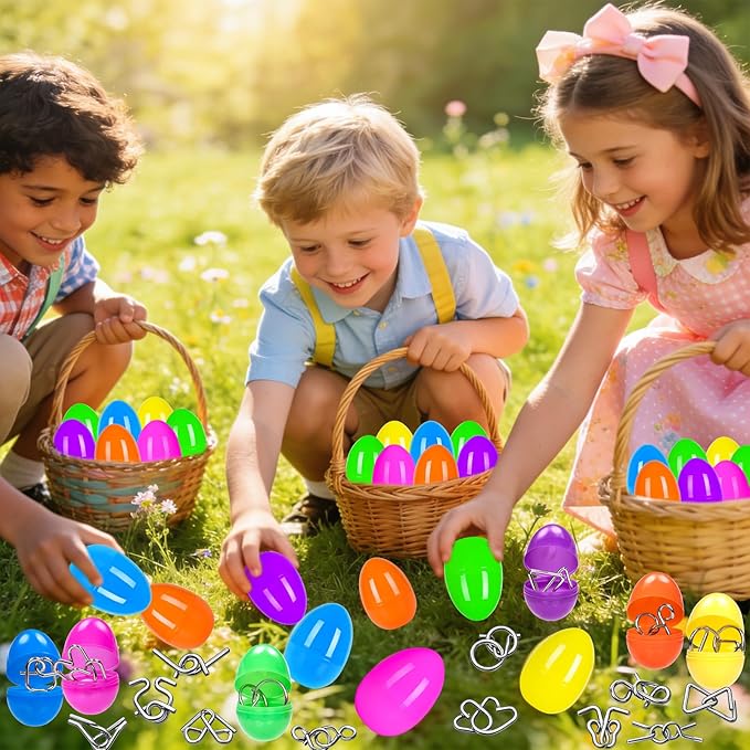 24 Pack Easter Egg Fillers with Metal Brain Teaser Puzzle Set Toys, Easter Eggs Hunts Filling Easter Basket Stuffers Stress Relief Toys Classroom Game for Kids Teens Boys Girls Easter Party Favor